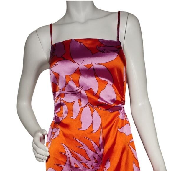 Christian Lacroix Womens Size Small Satin Midi Dress Side Cutout Orange Floral - Picture 2 of 8